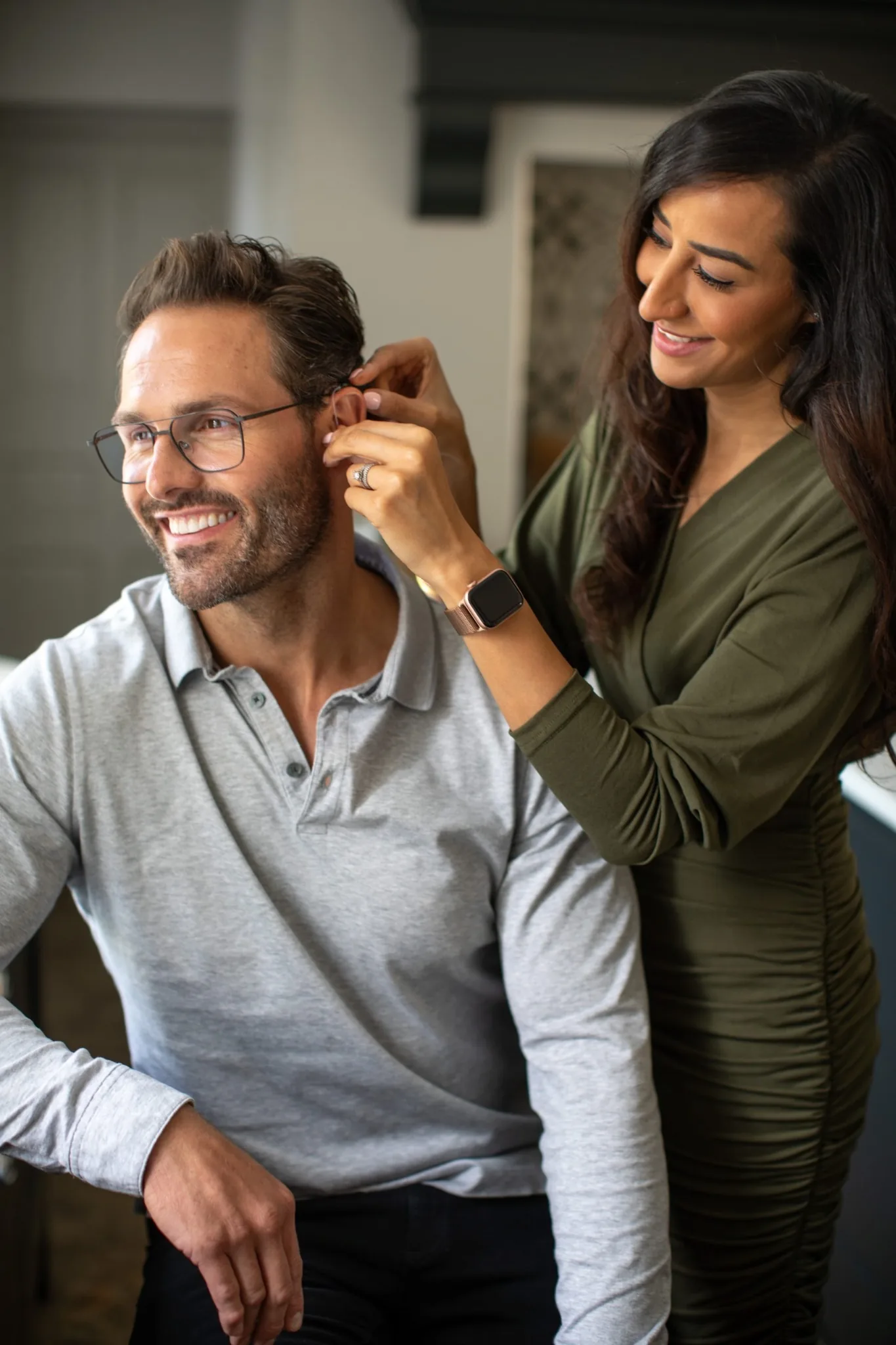 Hearing aid being fitted during a hearing care appointment