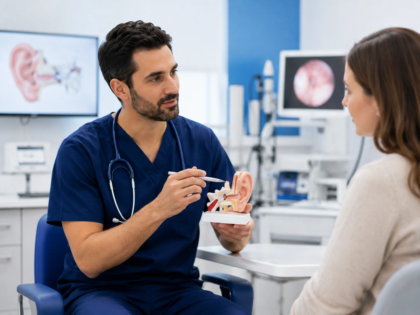 Doctor carrying out a private ENT consultation at Nottingham Ear Clinic