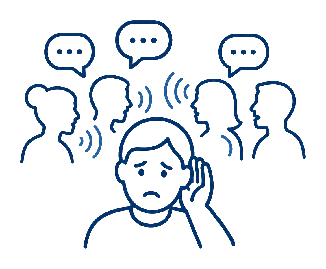 Illustration showing difficulty hearing conversation